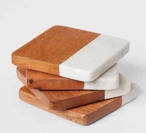 Sous-verres en bois et marbre personnalisés en gros, tapis et supports antidérapants, excellente qualité, design marbre - Product Image 2