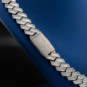 Collier ras du cou VVS Moissanite rond et baguette pour homme, en argent 925 plaqué rhodium, chaîne cubaine de luxe fine - Product Image 4