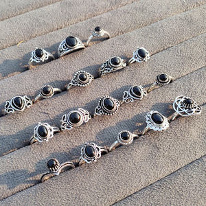 Noir Elegance Black Onyx Brass Handmade Vintage Silver Plated Adjustable Bohemian Gemstone Wedding <b>Rings</b> Unisex Wholesale - Product Image 5