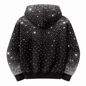 Sudaderas con capucha oversize de streetwear al por mayor con pedrería, 100% algodón polar, color negro, con media cremallera, para unisex - Product Image 2