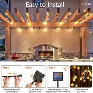 HOMEHOP Solar LED Crystal <b>Ball</b> <b>String</b> Light Outdoor Waterproof Rechargeable Decorative Lamp for Home Garden Balcony - Product Image 3