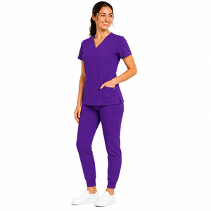 Women Purple <b>Scrub</b> Set V Neck Top Jogger Pants Hospital <b>Uniform</b> Medical Workwear Solid Color Premium Quality Clinic Suits - Product Image 4