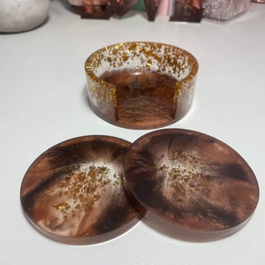 Handmade resin coasters with metallic swirl <b>epoxy</b> mats perfect for home office dining <b>table</b> and aesthetic gifting purposes - Product Image 1