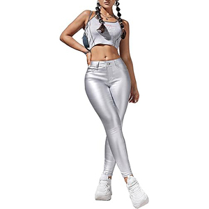 Pantalon en cuir véritable pour femme, taille haute, coupe droite, extensible, en similicuir, style décontracté, streetwear, respirant - Product Image 3