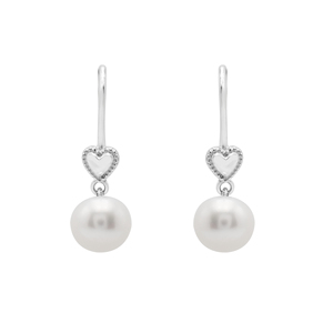 Pendientes de Plata de Ley 925 100% Pura con Forma de Corazón y Perla de Agua Dulce, Joyería Fina Clásica para Mujer, Uso Diario - Product Image 1