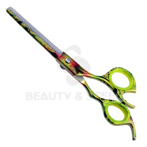 Tijeras de Salón de Lujo Azules y Rosas con Puntos, Rectas de 6 Pulgadas, Acabado con Puntos y Destellos Azules, con Inserciones para los Dedos para un Peinado Preciso - Product Image 6