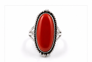 Bague ovale en argent avec corail rouge |   Bague statement en argent sterling 925 faite à la main avec corail |   Bijoux vintage bohèmes en pierres précieuses, cadeau - Product Image 3