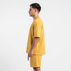 Casual Oversized Shirts Sets Cotton Polyester <b>Pullover</b> <b>Mens</b> Custom Logo Tracksuit <b>Men's</b> T Shirt and Short Set With Zipper - Product Image 5