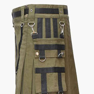 Tablier plat élégant en coton vert olive pour homme, style kilt, avec anneaux en D et poches amovibles 2026 - Product Image 4