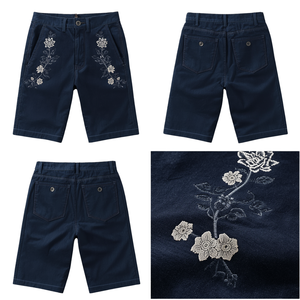 Pantalones Cortos de Gamuza Bordados Azul Marino para Hombre, Estilo Casual Premium, OEM ODM - Product Image 4