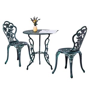 Set Bistrot da Esterno in Alluminio Pressofuso per Tutte le Stagioni, 3 Pezzi, con Tavolo e Sedie Rose per Patio, Giardino, Cortile - Product Image 1