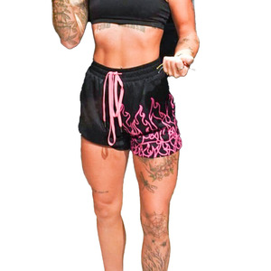 <b>Women's</b> <b>Black</b> Sport <b>Shorts</b> Mid Waist Drawstring Breathable Quick Dry Knitted 100% Cotton Regular Fit Solid - Product Image 3