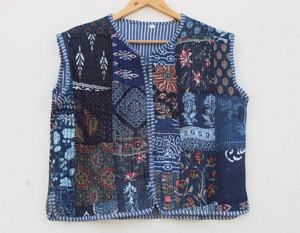 Nouveauté veste matelassée Kantha en coton faite à la main vestes de travail avec écusson manteaux veste matelassée Boho pour femmes - Product Image 1