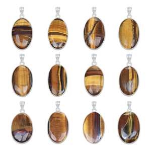 Classiques très vendus, pendentif artisanal simple en laiton plaqué or jaune et argent, avec œil de tigre naturel, pour femme, idéal pour un cadeau quotidien - Product Image 1