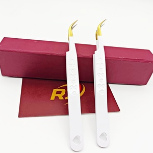 Pince à épiler pour extensions de cils, marque privée, en acier inoxydable, antimagnétique, couleur blanc et or, pointe incurvée en forme de cœur, pince d'isolation - Product Image 4