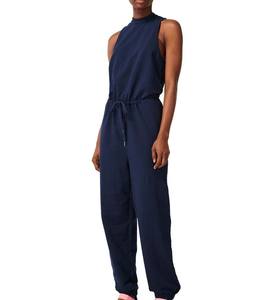 ชุดบอดี้สูทกีฬาผู้หญิงสั่งทำขายส่ง ระบายอากาศได้ดี ชุดจั๊มสูทสีน้ำเงินกรมท่าแขนกุด คอสูง รูดเชือกที่เอว - Product Image 3