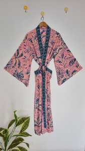Kimono de Seda Largo Estilo Saree Kasturi Vintage para Mujer, Estampado Floral, Tela Suave y Transpirable, Cierre con Cordón, Mangas Largas - Product Image 2