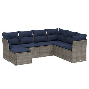 Set di divani da giardino in polyrattan grigio da 7 pezzi con cuscini, mobili da esterno resistenti - Product Image 2