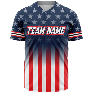 Men Custom Red White Blue <b>Button</b> Up Baseball Jersey USA Style Softball Team Uniform Breathable Athletic Sports Shirt - Product Image 2