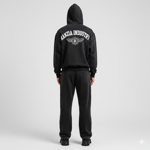 Sweat-shirt à capuche entièrement zippé personnalisé Ranzia Industry avec strass et broderie effet vieilli, et pantalon de jogging assorti - Product Image 6