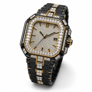 Reloj de lujo para hombre con diamantes de oro, poligonal, analógico, de cuarzo, con correa de acero inoxidable y caja de oro amarillo - Product Image 3