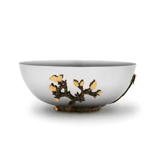 Tazón para Servir en Oferta, de Acero Inoxidable Plateado, con Base de Pedestal en Forma de Hoja de Roble Dorada, Frutero, Tazón para Servir en Hoteles y Buffets - Product Image 1