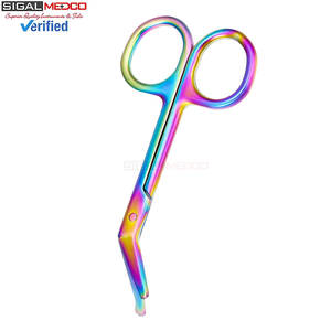 2 Tijeras para Vendas de Ostomía, 4.3 x 2.1 Pulgadas, Curvas, de Acero Inoxidable Arcoíris, Manuales, Certificadas CE, para Enfermería y Medicina - Product Image 4