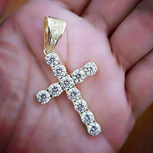 Pendentif en moissanite taille ronde, motif croix, style hip-hop, entièrement serti, en argent 925, pendentif foi religieuse - Product Image 4