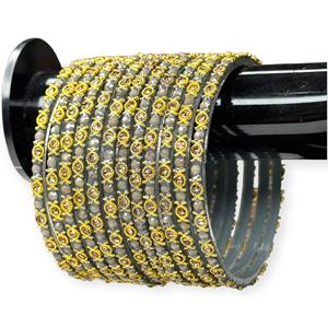 Bracelets en verre gris de créateur haut de gamme, finition polie, spécial mariage, avec perles d'imitation, plaqué or, ensemble tendance avec clous décoratifs - Product Image 2