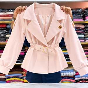 Manteau trench élégant pour femme avec ceinture, manches lanternes, col cranté, taille ajustée, doublure en satin, style bureau, peplum décontracté - Product Image 6