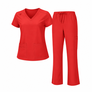Conjunto Médico Coral para Mujer, Blusa con Cuello en V y Manga Corta con Bolsillos, Pantalones con Cordón, Uniforme de Enfermería para Hospital y Clínica - Product Image 3