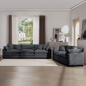 Canapé inclinable moderne 2 places gris avec revêtement en tissu et 8 coussins, assise profonde et design Corduroy pour salon - Product Image 2