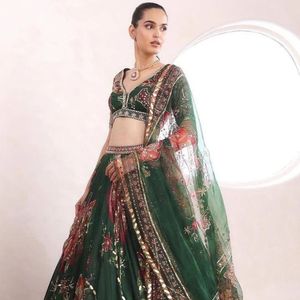 Premium Star Georgette Lehenga Choli Set 4 Meter <b>Flared</b> Digital Print <b>Sequins</b> Work with Can Can Canvas Dupatta - Product Image 3