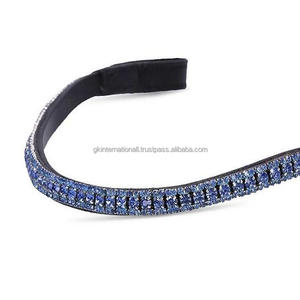Banda de cejas de caballo de cuero inglés genuino de calidad superior personalizada con cristales de zafiro de 3 filas banda de cejas elegante mega Bling - Product Image 1