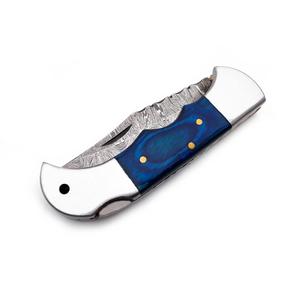 Cuchillo plegable de acero de Damasco Nordic Forge, muy vendido, con bloqueo trasero, mango de madera Pakka, funda, para bolsillo, EDC, camping, caza. - Product Image 4