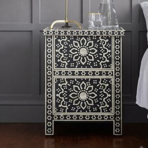 Bone Inlay 1-Drawer Modern Nightstand <b>Bedside</b> Table Decorative <b>Storage</b> for Bedroom Living Room - Product Image 1