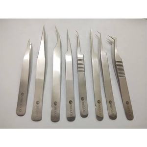 Nuevo juego de 8 Uds. De pinzas de extensión de pestañas de acero inoxidable mate con puntas de fibra de volumen puntiagudas de 90 grados - Product Image 1