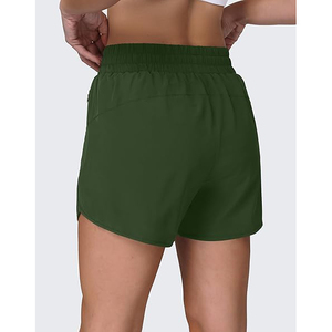 Shorts de sport pour hommes vert olive Dry Fit avec poche zippée, idéaux pour la musculation (vente en gros) - Product Image 2