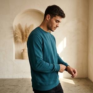 Sweat-shirt à col rond surdimensionné pour homme, patchwork, en molleton français, pull décontracté, streetwear, automne, en coton tricoté - Product Image 5
