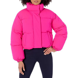 Doudoune rose à col roulé et manches lanternes, manteau d'hiver épais, coupe décontractée, couleur unie, style pull - Product Image 1