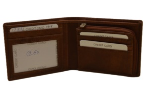 Portefeuilles en cuir avec logo personnalisé, gaufrage classique, porte-cartes pour homme, emplacements pour cartes, poche zippée, compartiments pour billets, poche à monnaie avec rabat latéral - Product Image 2