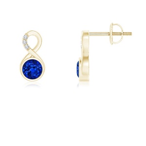 Pendientes de Diamantes y Zafiro Azul Natural en Oro Rosa de 14K con Diseño de Infinito y Bisel Redondo, Joyería Fina de Lujo, Regalo para Mamá - Product Image 1
