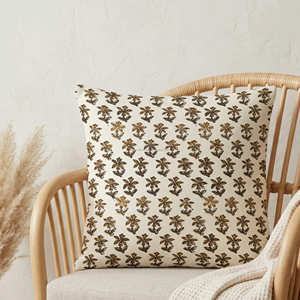 Mustard Decorative Hand Block Print <b>Cushion</b> Cover Ogee Pattern Throw <b>Pillow</b> Global Style Living Room Decor - Product Image 4