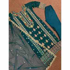 ผ้าจอร์เจียเจ็ตปักลายแฟชั่นเรียงตามลำดับพื้นล่างด้วย dupatta rama - Product Image 2