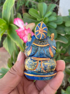 Hand Carved Lapis Lazuli Ganesha <b>Statue</b> | Hand Painted Ganesh Idol with Gold Detail | Hindu Altar Decor | Wholesale Supplier - Product Image 4