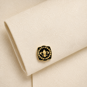 Handmade Fleur De Lis <b>Black</b> Enamel Gold Plated Brass Cufflinks with Crest Design for <b>Men</b>-Formal Wedding Birthday Gift - Product Image 3