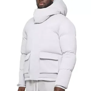 Veste matelassée chaude d'extérieur pour homme à manches longues, col montant, en toile, design matelassé enduit pour l'hiver - Product Image 5