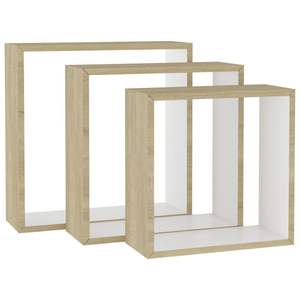 Set di 3 Mensole a Cubo da Parete in MDF Bianco e Rovere Sonoma, Dimensioni Piccole e Medie per Esposizione - Product Image 2