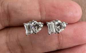 Moissanite Emerald & Heart Cut Diamond <b>Stud</b> <b>Earrings</b> For Women's 925 <b>Silver</b> With Fine Jewelry Engagement for Bridles Gift - Product Image 2