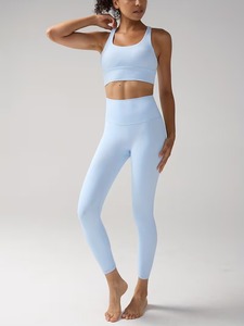 Conjunto Deportivo de Dos Piezas para Mujer, Top Deportivo de Punto Circular y Leggings de Cintura Alta con Efecto Moldeador, Traje Deportivo para Correr - Product Image 1